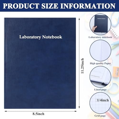 Sturdy Hardbound Lab Notebook – 96 Pages, Grid Format, 8.5″x11.25″, Blue Cover f