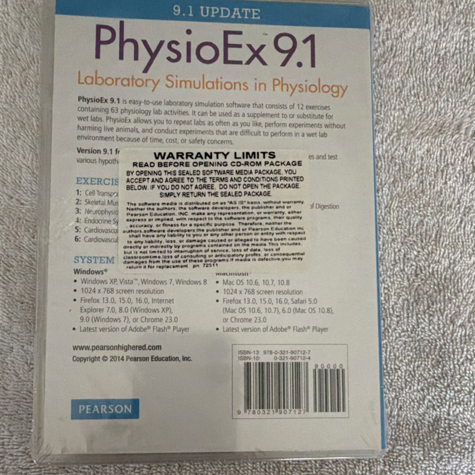 Pearson PhysioEx 9.1 Laboratory Simulations in Physiology CD-ROM 2014 9.1 Update
