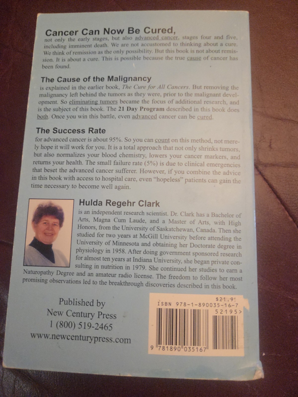 Cure for All Advanced Cancers by Hulda Regehr Clark (1999, Trade Paperback)