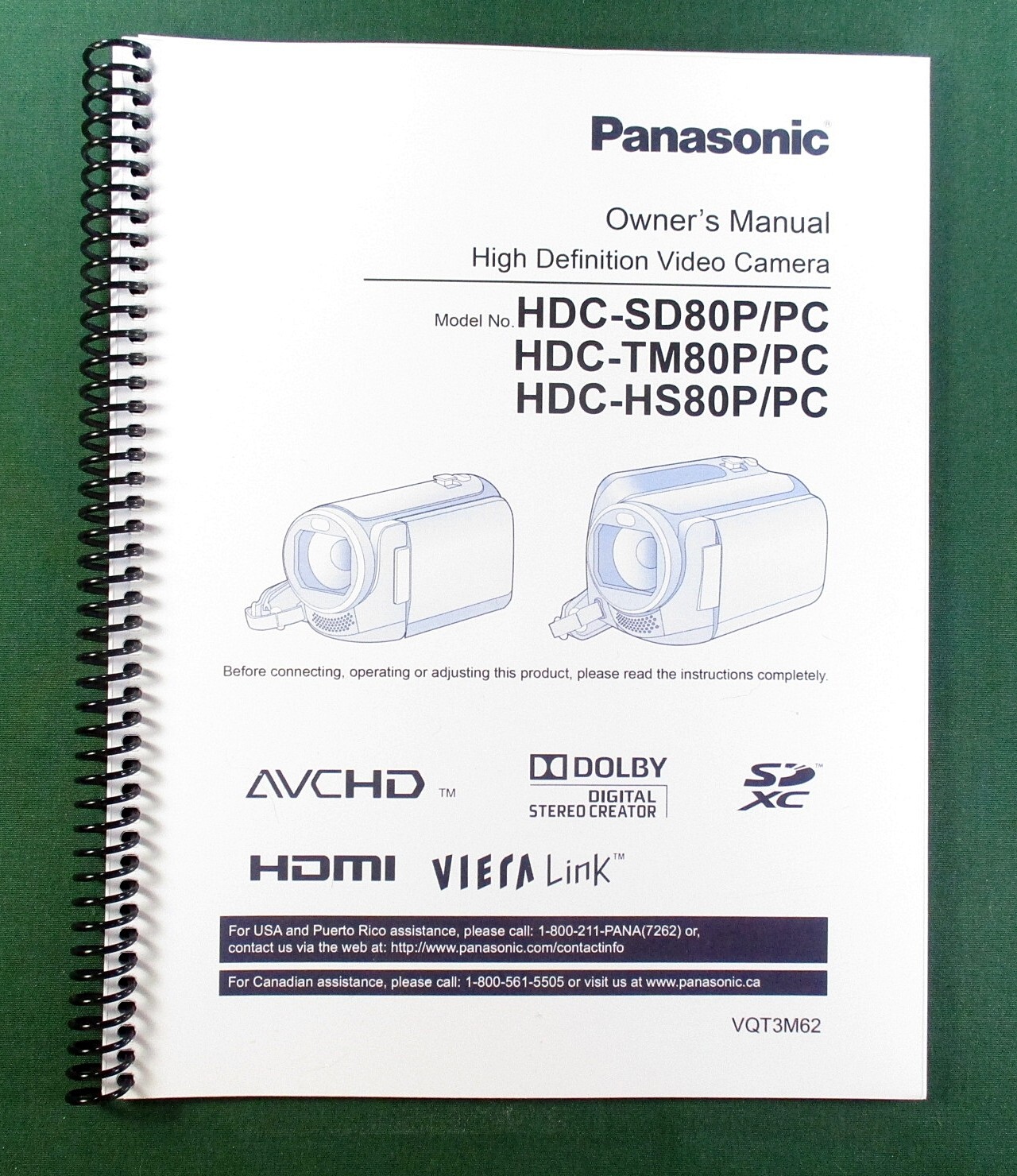 Panasonic HDC-SD80P TM80P HS80P Instruction Manual: 160 Pages & Clear Covers!