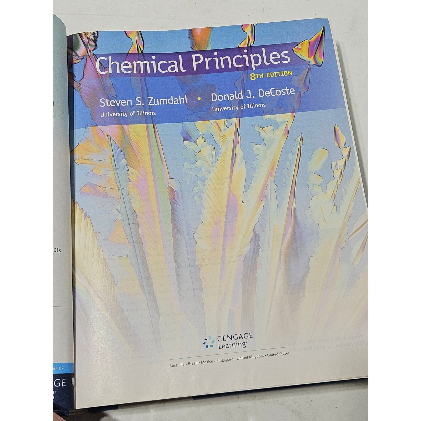 Chemical Principles Textbook Cengage Zumdahl DeCoste 8th Edition Hardcover