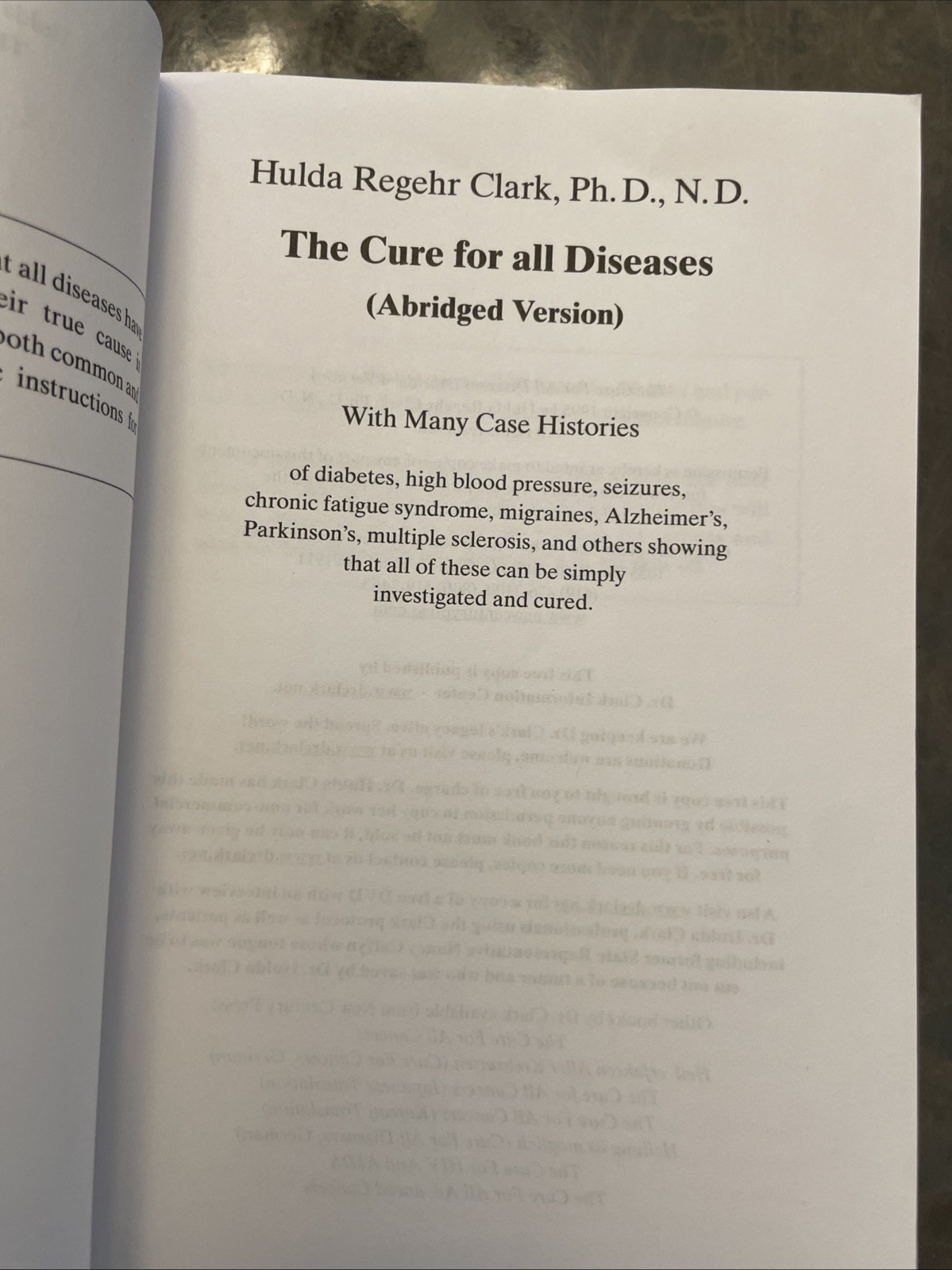 The Cure for All Diseases (Abridged Version) book Dr. Hulda Regehr Clark