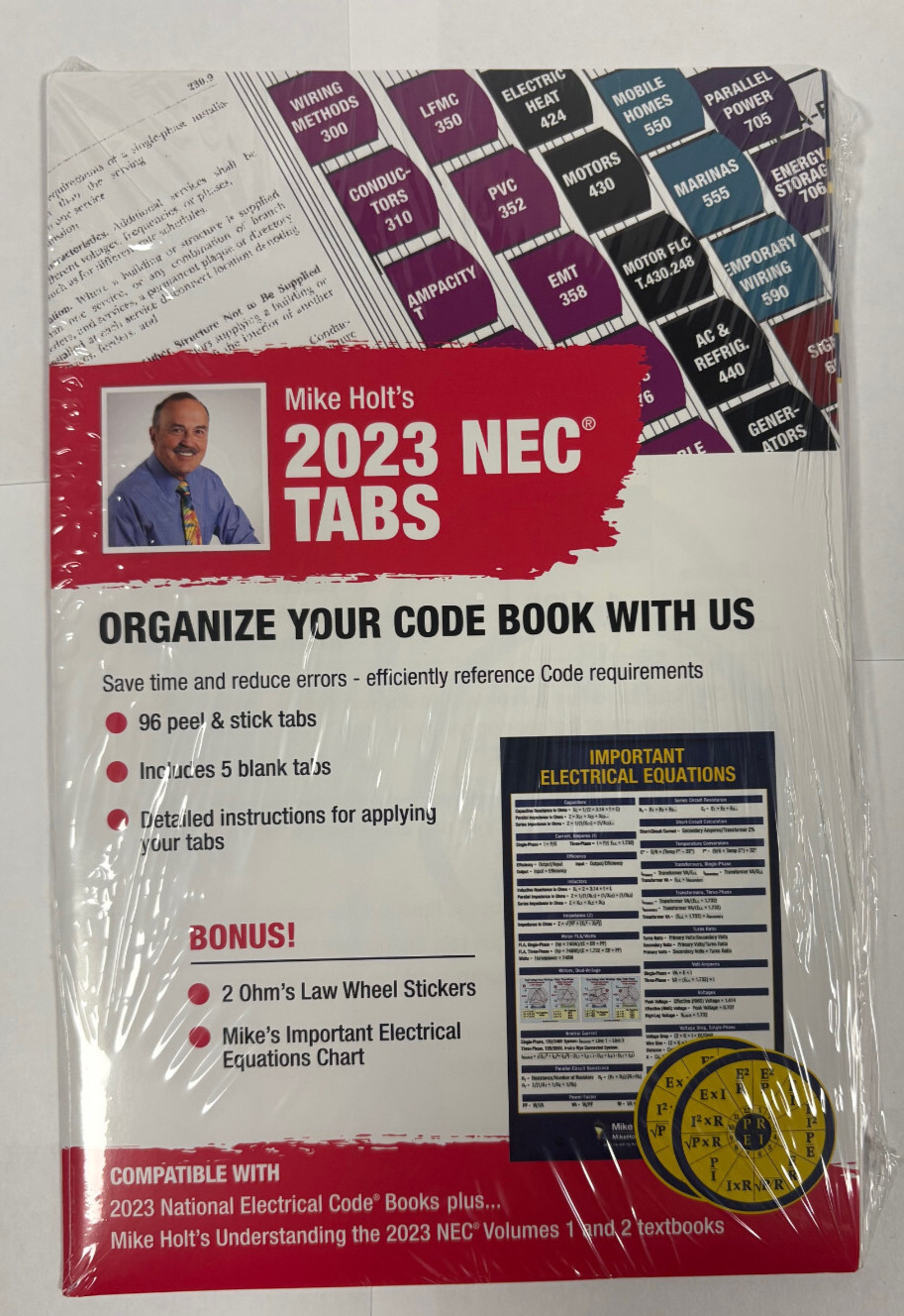 2023 Mike Holt’s NEC Tabs with 2 Ohm’s Law Stickers & Electrical Equations