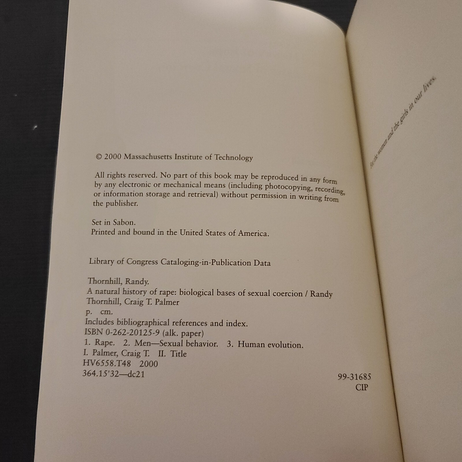 A Natural History of Rape: Biological Bases of Sexual Coercion PB Randy Thornhil