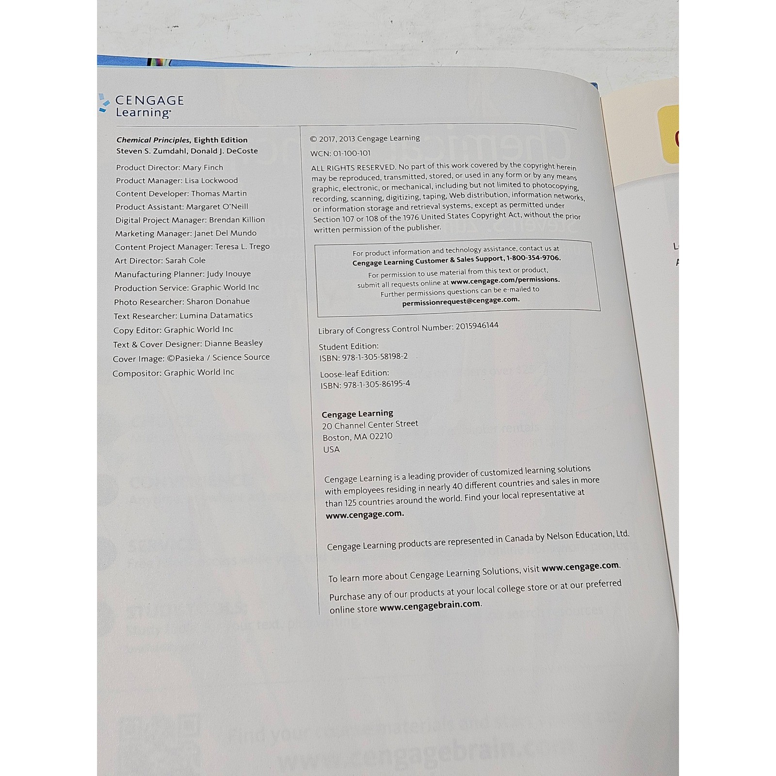Chemical Principles Textbook Cengage Zumdahl DeCoste 8th Edition Hardcover