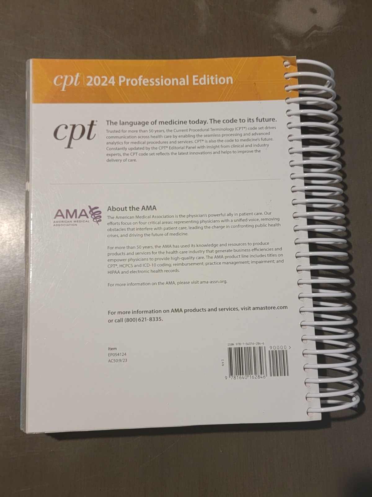 CPT 2024 Professional Edition AMA Medical Billing Coding Spiral Paperback Book