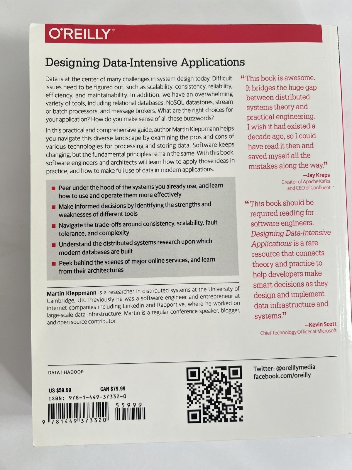 Designing Data-Intensive Applications Martin Kleppmann O’Reilly PB 2017 Canada