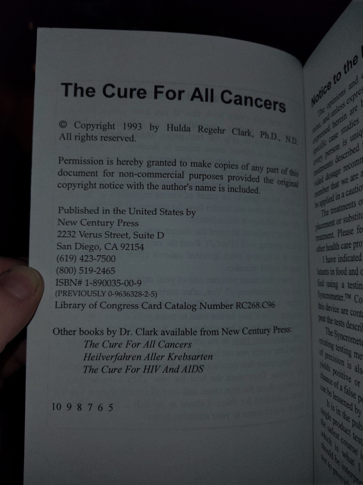 Cure for All Cancers : With 100 Case Histories by Hulda Regehr Clark 1993 PB