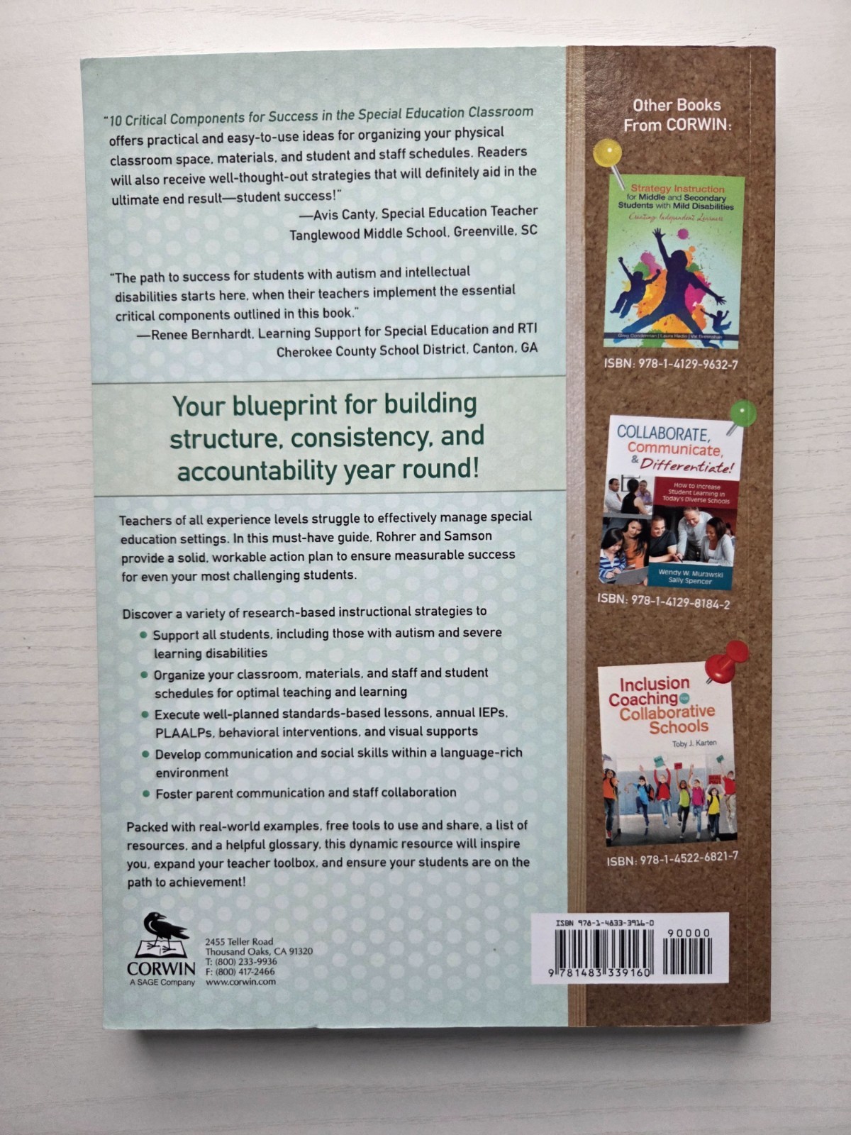 10 Critical Components for Success in the Special Education Classroom 1st Edi…