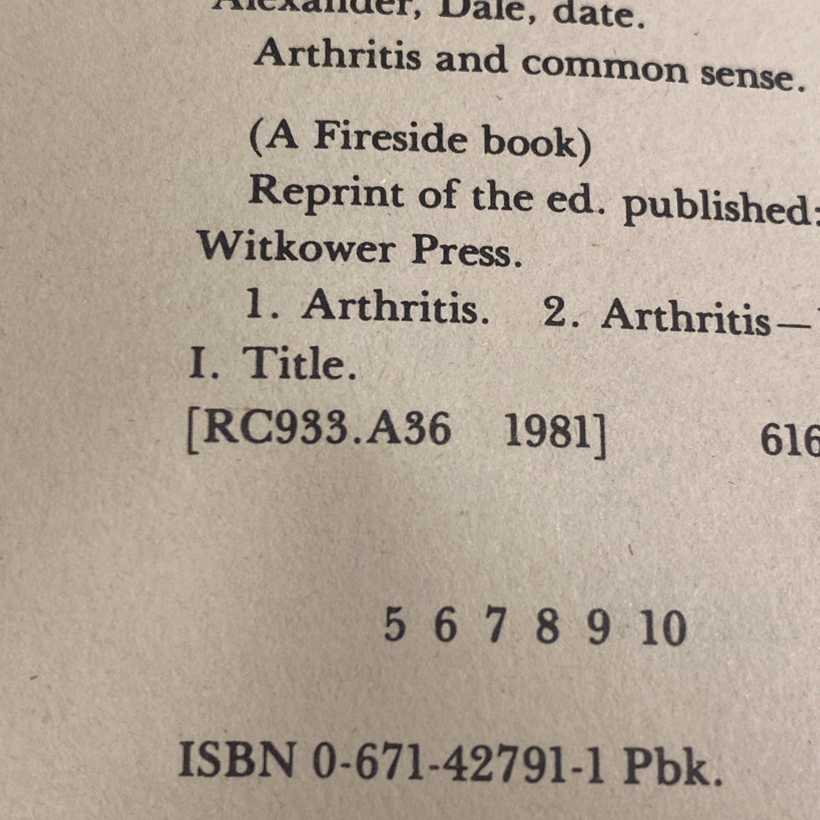 Arthritis and Common Sense by Dale Alexander, Paperback Book Large Type