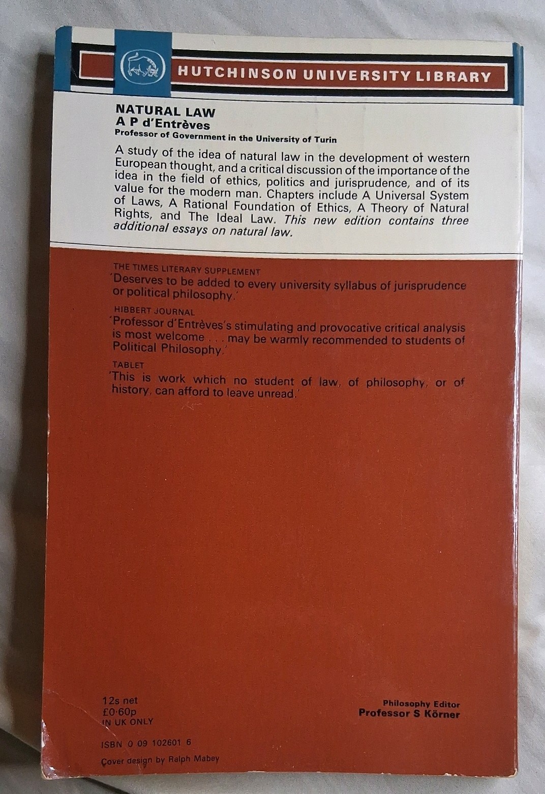 Natural Law A.P. d’Entrèves Paperback 1970 2nd Revised Edition Philosophy