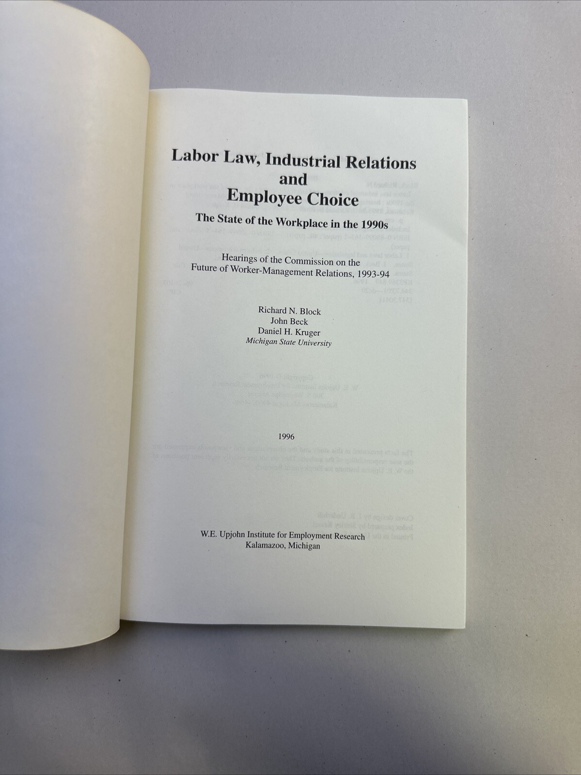 Labor Law, Industrial Relations and Employee Choice by Block & Beck
