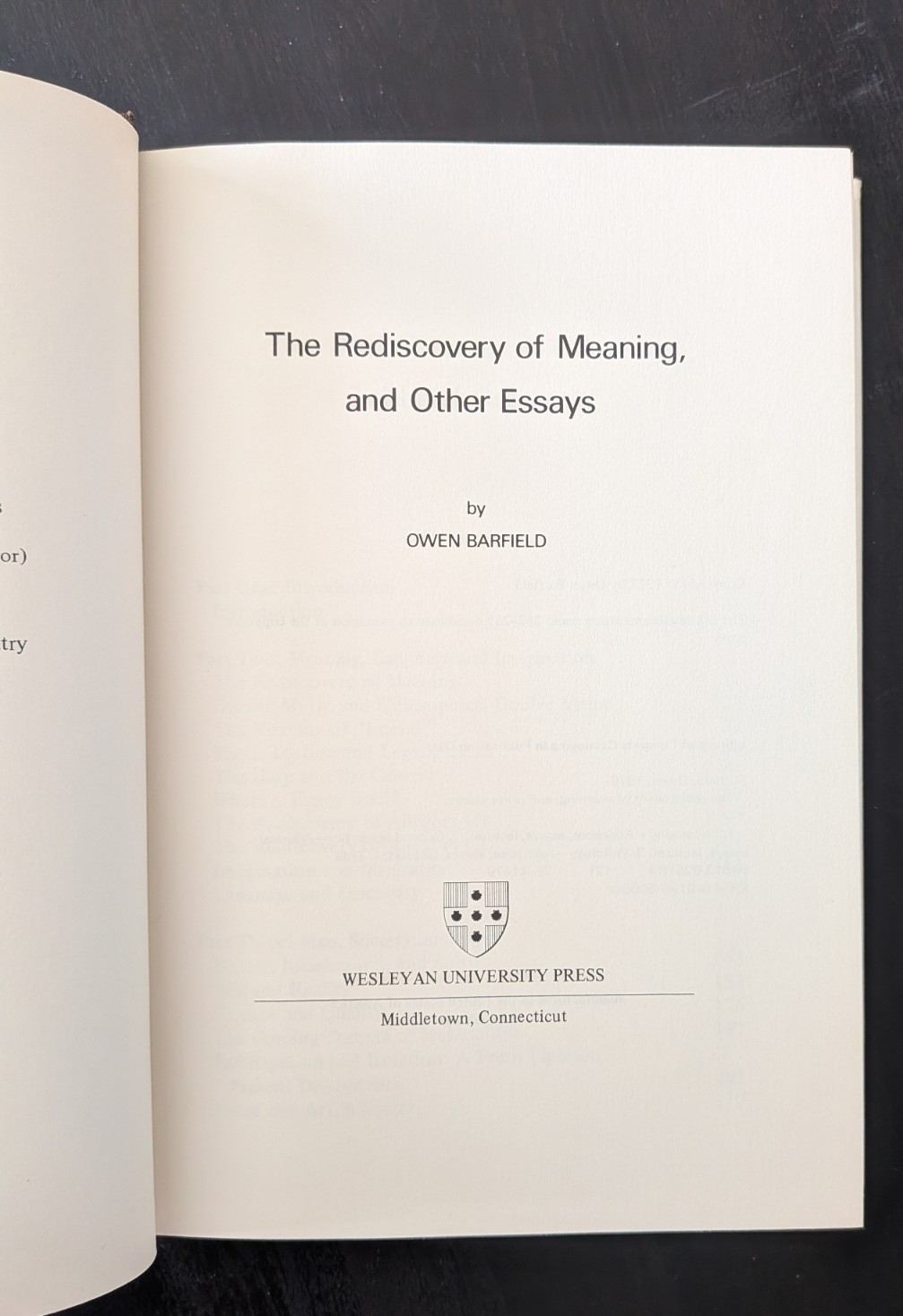 The Rediscovery of Meaning and Other Essays by Owen Barfield (1977, Hardcover)