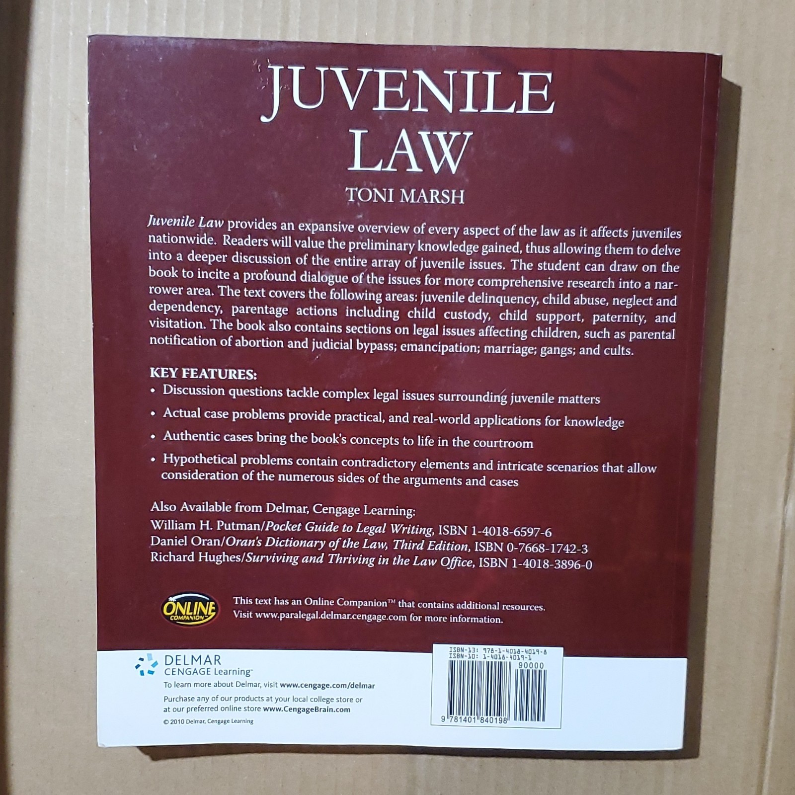 Delmar Cengage Learning Juvenile Law Paperback Textbook Toni Marsh Law