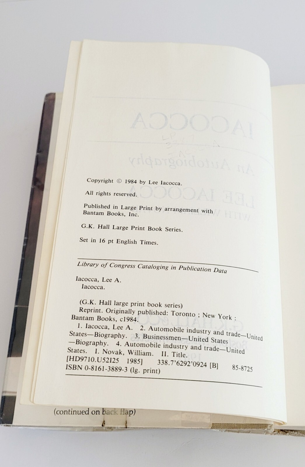 Iacocca : An Autobiography by Lee Iacocca (1985, Library Binding, Large Type )