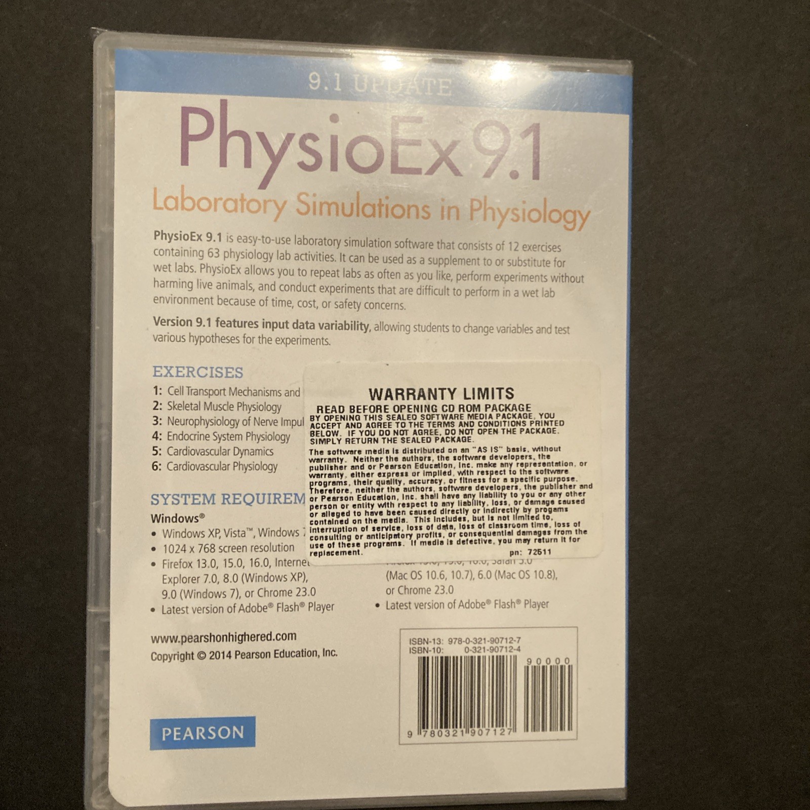 PhysioEx 9.1: Laboratory Simulations in Physiology CD NEW Sealed