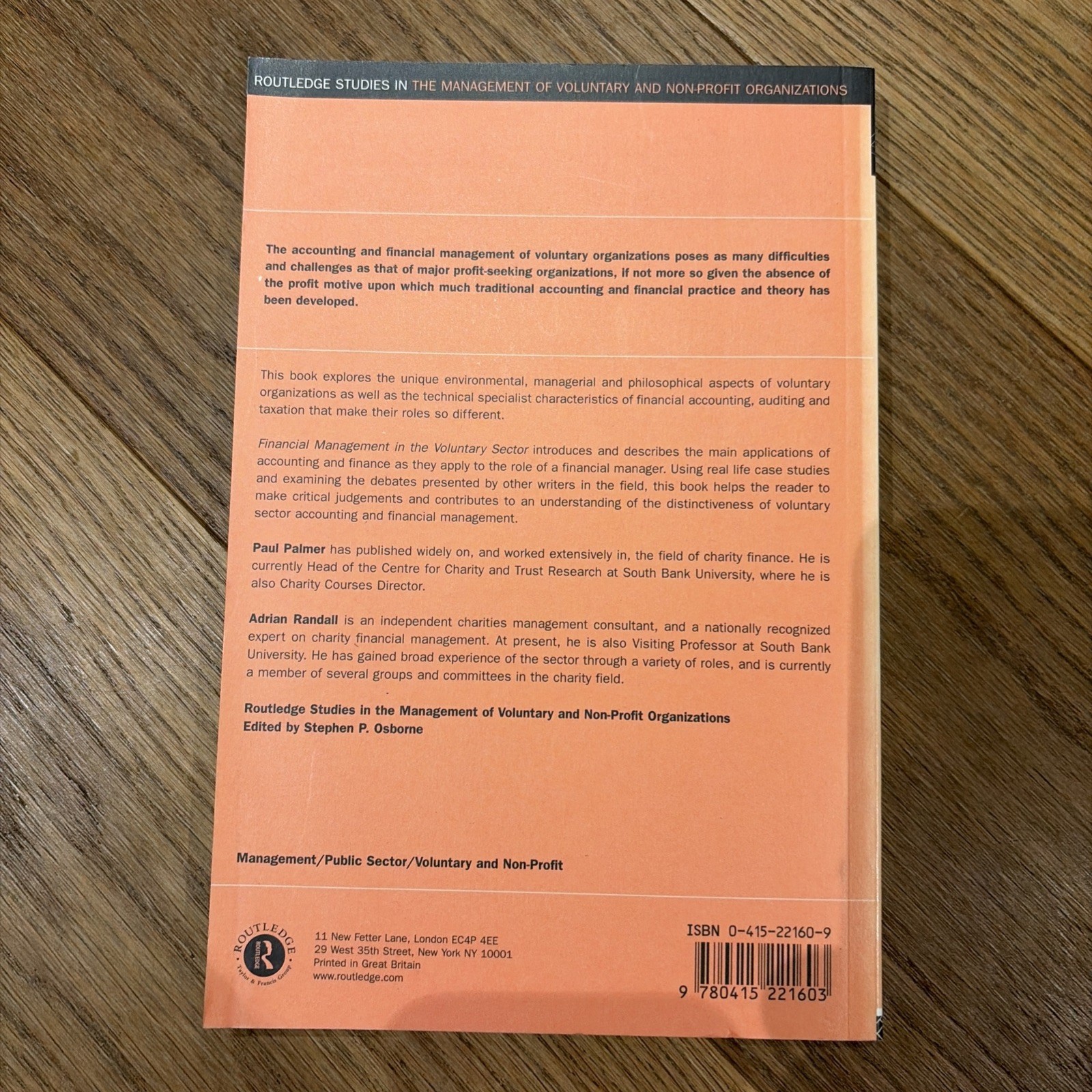 Financial Management in the Voluntary Sector: A, Palmer Paperback..
