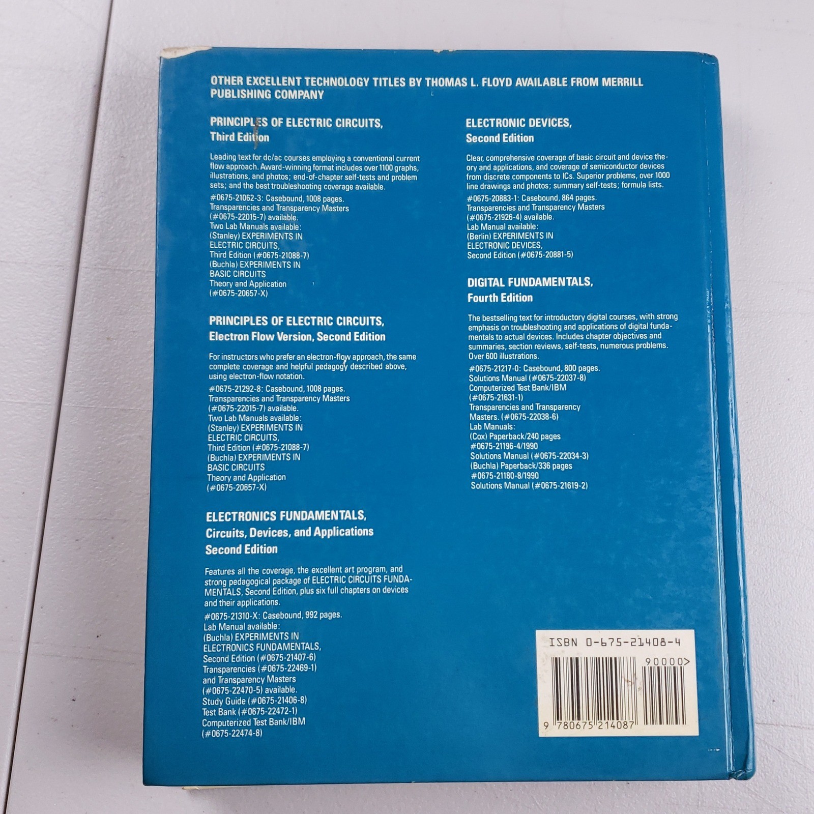 Electric Circuits Fundamentals Second Edition Thomas L Floyd 1991 Hardcover Book