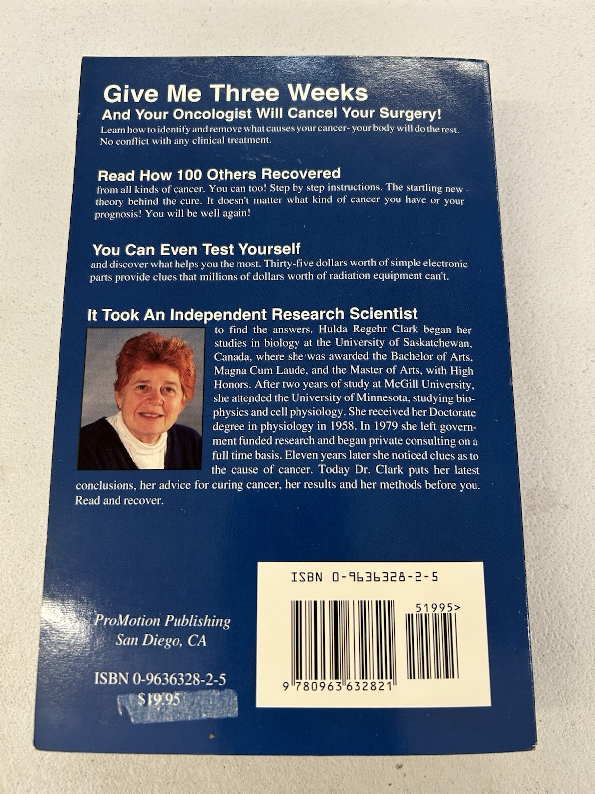 The Cure for All Cancers 100 Case Histories Hulda Regehr Clark 1993 pb